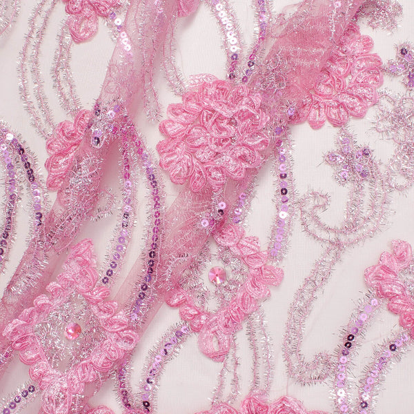 Pink Embroidery Sequin Rosette On Mesh