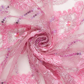 Pink Embroidery Sequin Rosette On Mesh