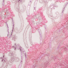 Pink Embroidery Sequin Rosette On Mesh