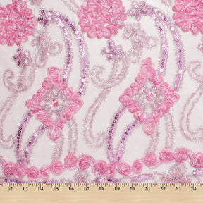 Pink Embroidery Sequin Rosette On Mesh