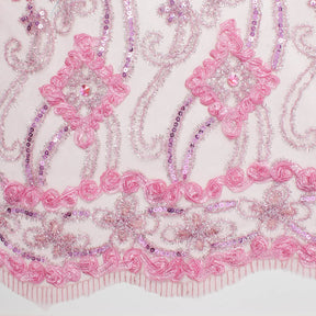 Pink Embroidery Sequin Rosette On Mesh