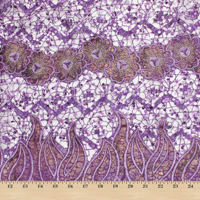 Purple Daisy Snake Printed Metallic Chemical Lace