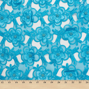 Turquoise Floral Embroidery on Turquoise Organza Lace