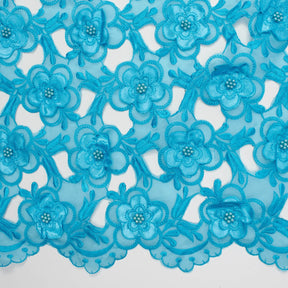 Turquoise Floral Embroidery on Turquoise Organza Lace