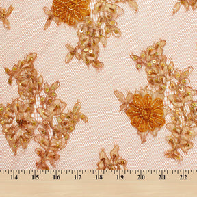 Rust Embroidered Daisy On Mesh