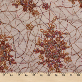 Brown Floral Native Beaded Embroidery on Mesh