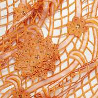 Orange Floral Corded Mesh Lace
