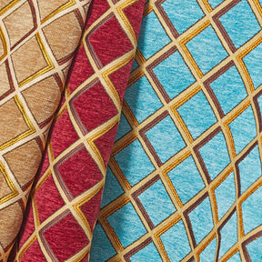 Geometric Grid Metallic Chenille Upholstery Jacquard