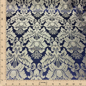 Extra Wide Floral Damask Upholstery Jacquard Fabric SV571010 Navy Blue / Gold Image A9