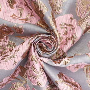 Rose Floral Plain Woven Crinkle Metallic Brocade Jacquard