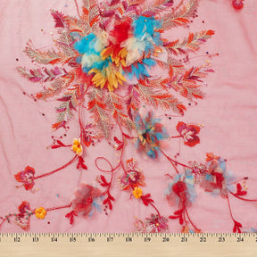 Fabric Flower Embroidery With Sequins On Mesh