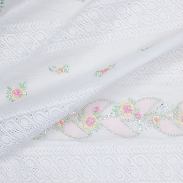 Spring Sequin Embroidered Flowers On Eyelet Voile