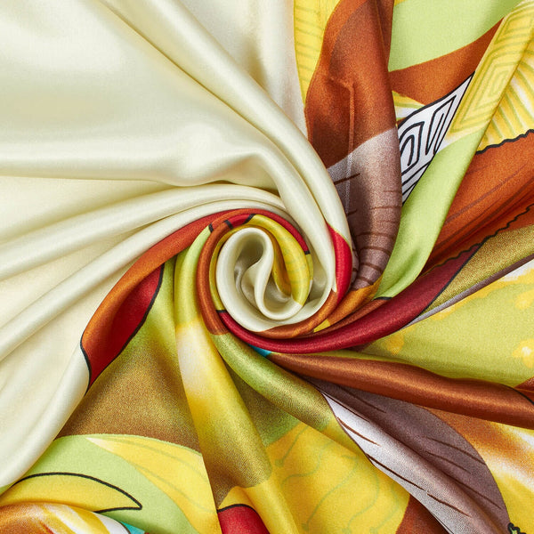 Abstract Floral Leaf W/ Geometric Shapes On Printed Charmeuse Satin