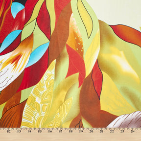 Abstract Floral Leaf W/ Geometric Shapes On Printed Charmeuse Satin