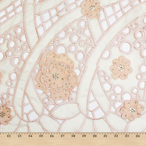 Peach Embroidery Organza Lace with Sequins