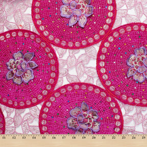 Floral Rhinestone Doily On Chemical Mesh