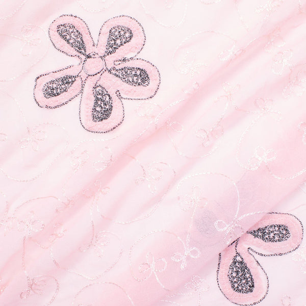 Pink Floral Embroidery on Georgette