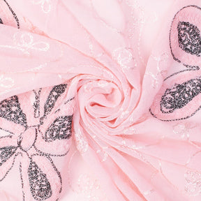 Pink Floral Embroidery on Georgette