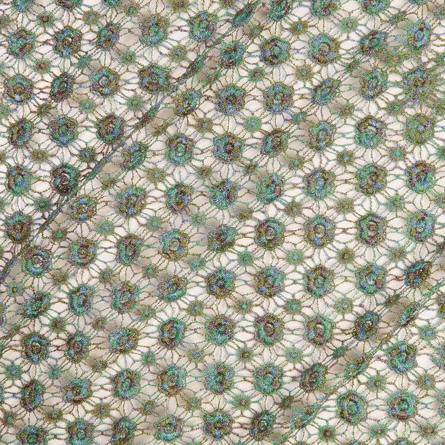 Multi Color Metallic Yarn Chemical Lace Fabric SV582136 Peacock 1
