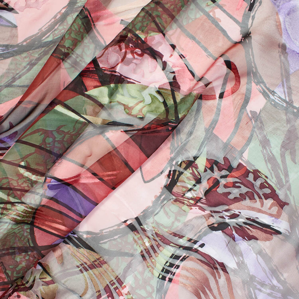 Abstract Burnout Printed Silk Chiffon Fabric SV575917 Red/Green 1