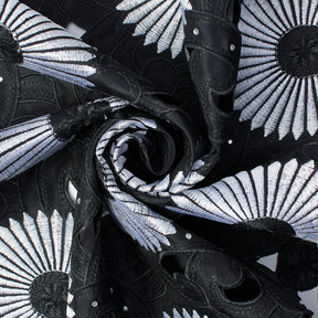 Silver Sunflower Corded Black Organza Lace