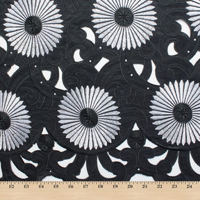 Silver Sunflower Corded Black Organza Lace