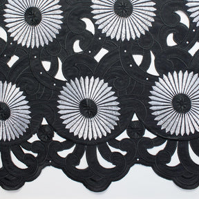 Silver Sunflower Corded Black Organza Lace