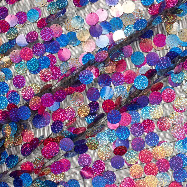 Multi Color Holographic Paillette Sequins On Mesh (58 Inch)