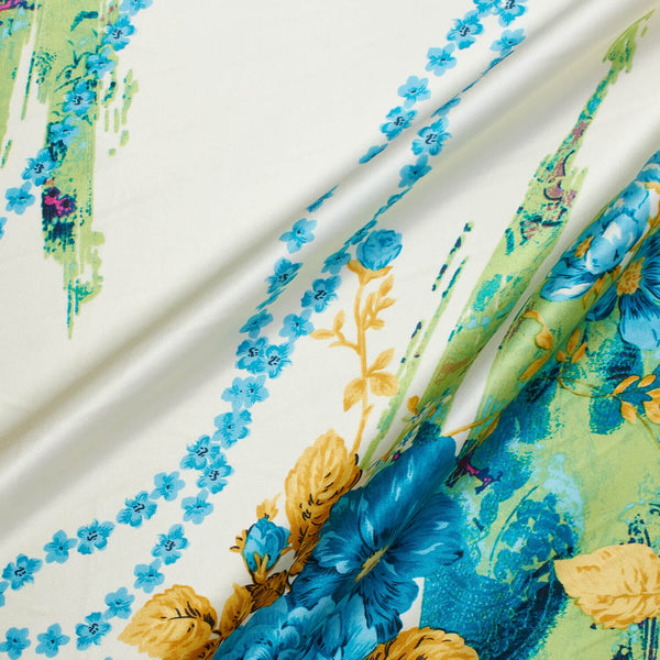 Abstract Floral Bouquet & Vine Printed Charmeuse Satin