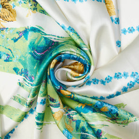 Abstract Floral Bouquet & Vine Printed Charmeuse Satin