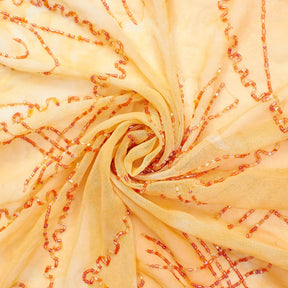 Orange Abstract Beaded Embroidery On Georgette