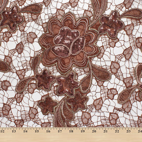 Brown Chemical Floral Taffeta Metallic Embroidery w/ Sequins