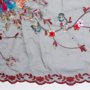 Fabric Flower Embroidery With Sequins On Mesh