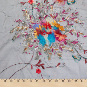 Fabric Flower Embroidery With Sequins On Mesh