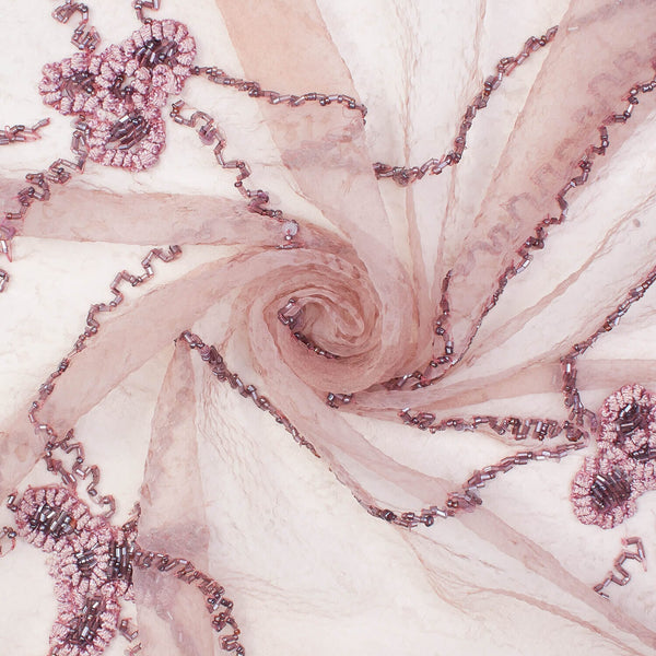 Abstract Beaded Floral Embroidery On Crushed Voile