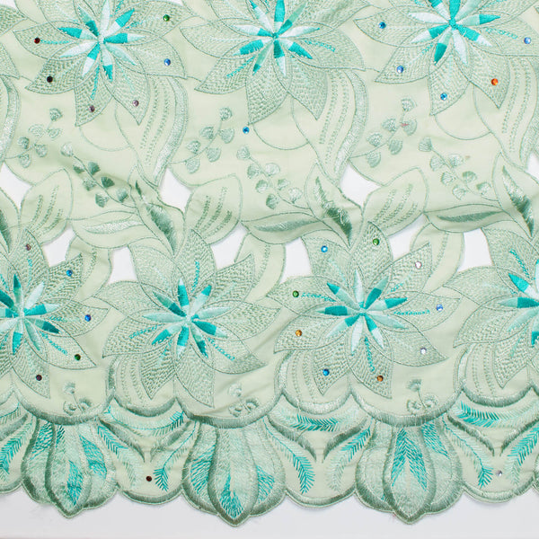 Mint Lily Rhinestone Embroidery Lace