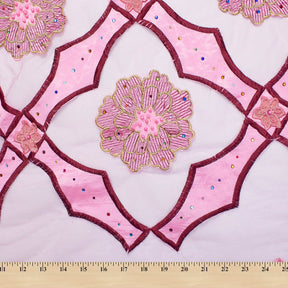 Pink Royal Carnation Embroidered on Mesh