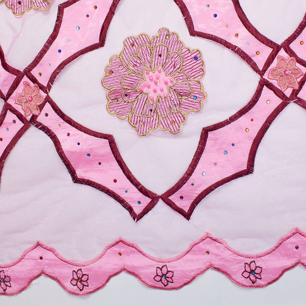 Pink Royal Carnation Embroidered on Mesh