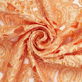 Peach Corded Floral Taffeta