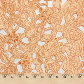 Peach Corded Floral Taffeta