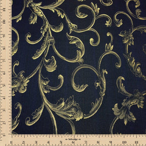 Extra Wide Vine Upholstery Jacquard Fabric SV571012 Navy Blue Gold Image A9