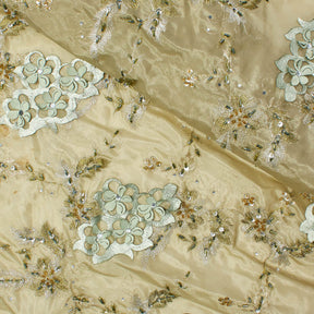 Olive Double Layered Organza with Beads & Sequins