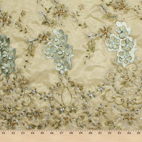 Olive Double Layered Organza with Beads & Sequins