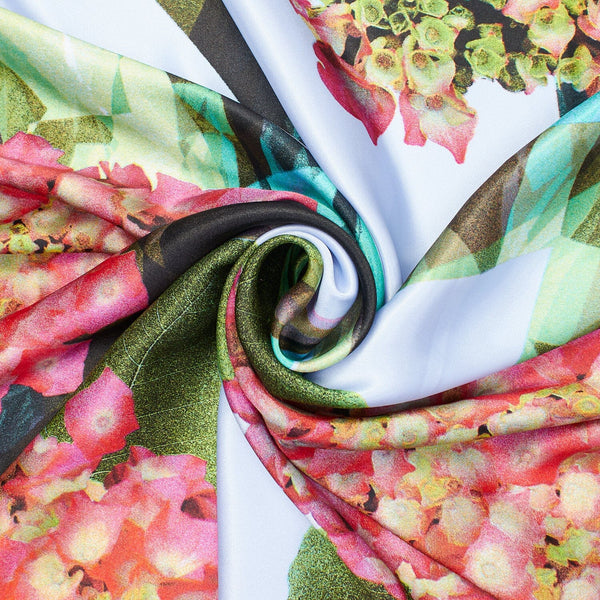 Floral Bloom W/ Abstract Stripes On Printed Charmeuse Satin