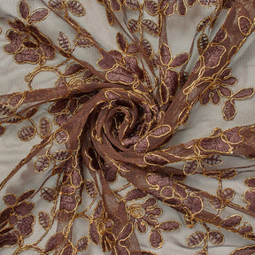 Brown Metallic Corded Tulip Lace