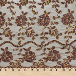 Brown Metallic Corded Tulip Lace