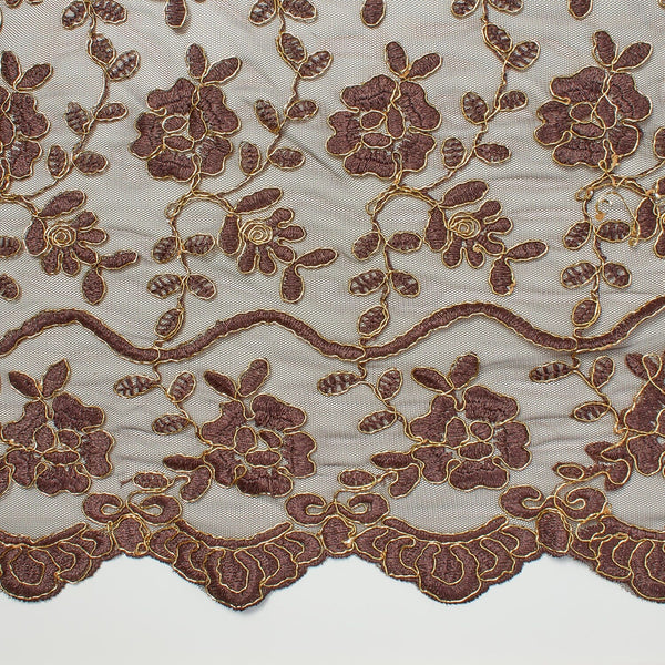 Brown Metallic Corded Tulip Lace