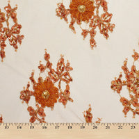 Orange Floral Embroidery On Lace