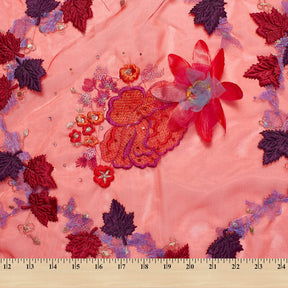 Red Blossom Floral Patch Double Layer Organza