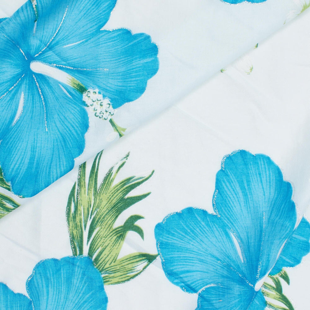 Hibiscus Floral Printed Glitter Voile Fabric By The Yard